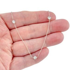 Vintage Sterling Silver 925 Bezel-Set CZ Station Necklace 16 Inch